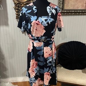 Enfocus Studio Blue and Pink Floral Midi Dress